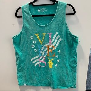 Dutch Bros T-Shirt Womens Tank Extra Large Green Vibes Graphic Acid Wash